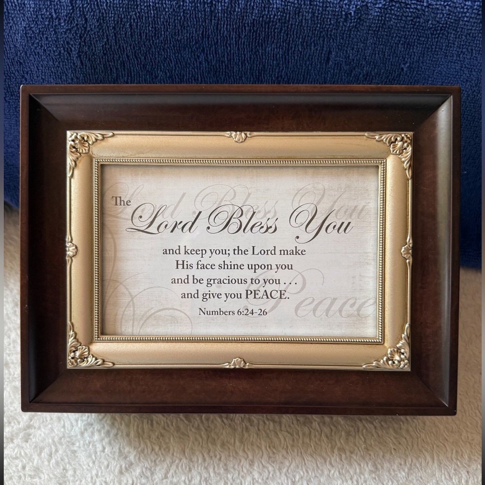 Roman Amazing Grace Music Box Lord Bless You Photo Frame w/ Original Box